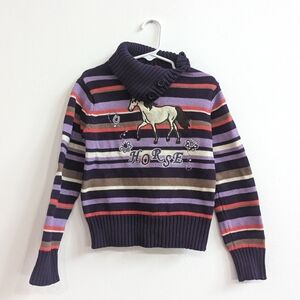 Y2K Manguun Kids Sweater 4-5y Purple Horse Turtleneck Euro Whimsical